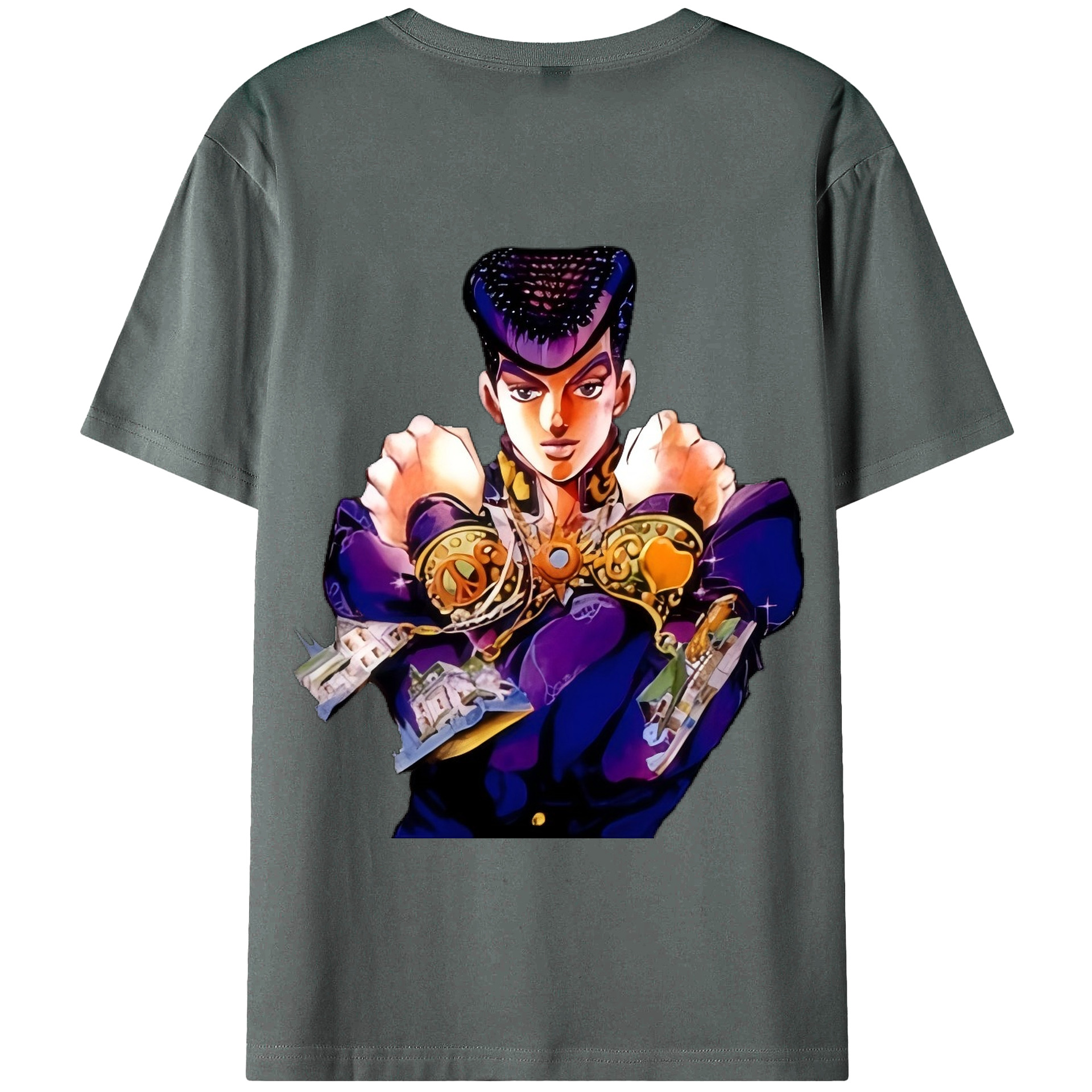 （画像用） ジョジョの奇妙な冒険 ひがしかた じょうすけ JoJo's Bizarre Adventure Higashikata Josuke 綿100％半袖Tシャツ（背面プリント）